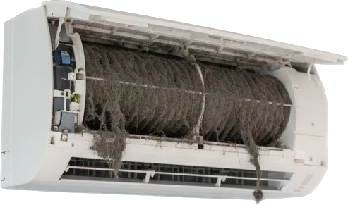 Turbine de climatiseur encrassée par la poussière et les moisissures - Exemple de climatisation non entretenue à Agde, Béziers, Sète